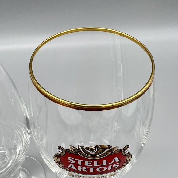 Stella Artois Chalice Beer Glasses Gold Rim 33cl Set of 3 Man Cave EUC - Picture 5 of 14